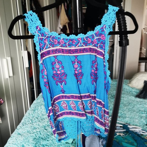 Fushcia and Blue Crochet Top - Picture 3 of 5